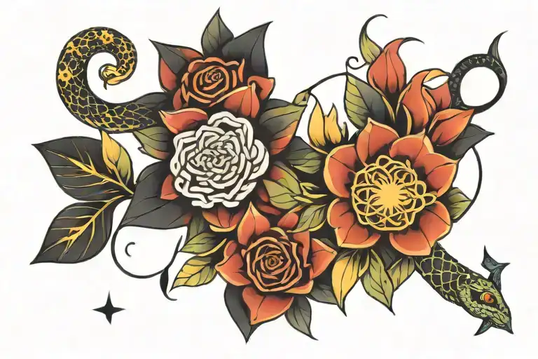 Geometry Flowers Stars Snake