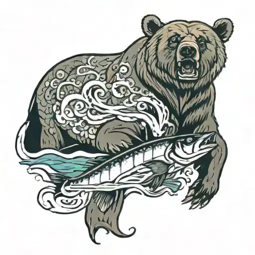 Bear Eating Fish In A River