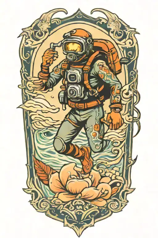 American Traditional Tattoo Style Scuba Diver