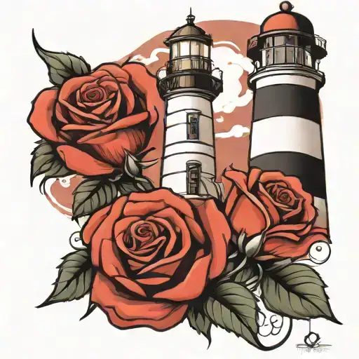 Lighthouse And Roses Surrounding