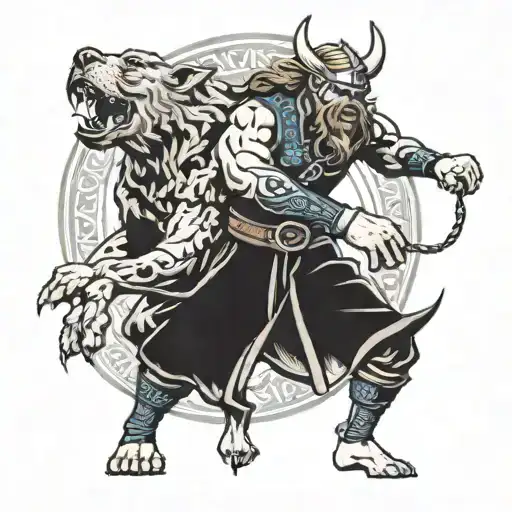 Viking Boy Gymnast Fighting Against Cerberus Dog