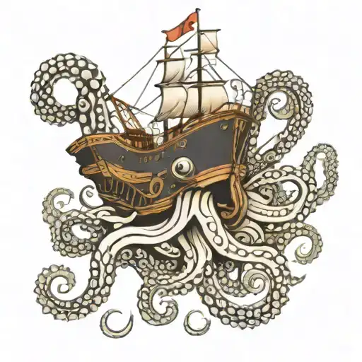 Octopus Tentacles Wrapped Round Ship