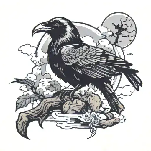 Raven Bird And Scorpion With Clouds And Tombstones