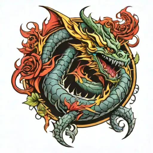 Trident Surrounded With Dragon Wrapped
