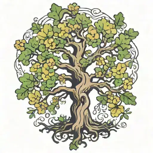 Oak Tree And Flowers