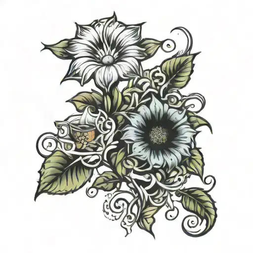 Morning Glory And Sunflower Tattoo Design