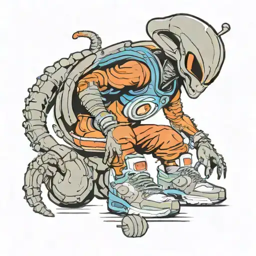 Alien Wearing A Knicks Jersey And Infrared Air Max 90S
