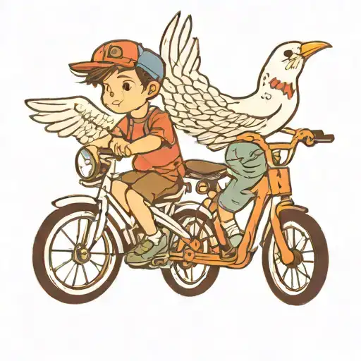 2 Bike Kids With A White Bird Flying
