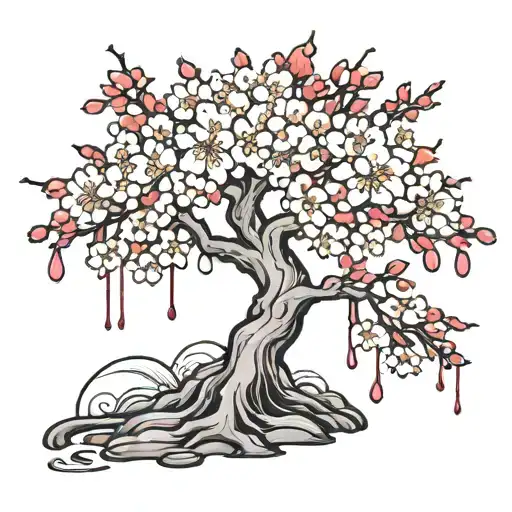 Cherry Blossom Tree And Blood Dripping