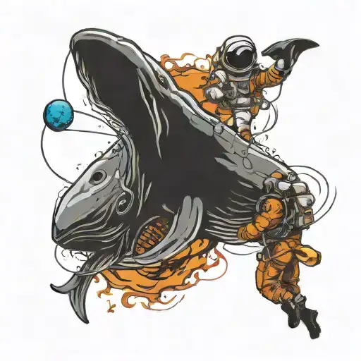 An Astronaut Fishes Next To A Sperm Whale