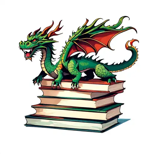 Cool Dragon On Top Of Some Books