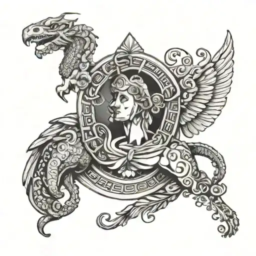 Greece Mythology In Dotwork Style Tattoo Featuring