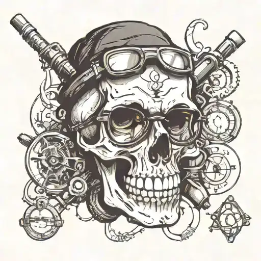 Skull With Eyeglasses And A Multimeter