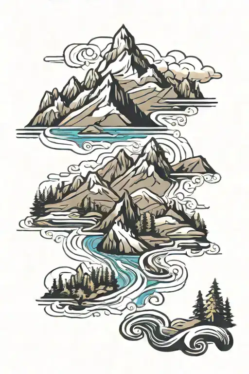 Mountain Range With Winding River Scene