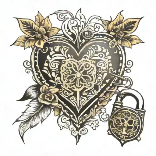 Mandala Heart Clock Padlock Key Text