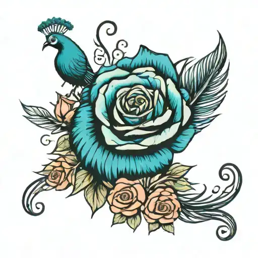 Peacock Feather And Rose