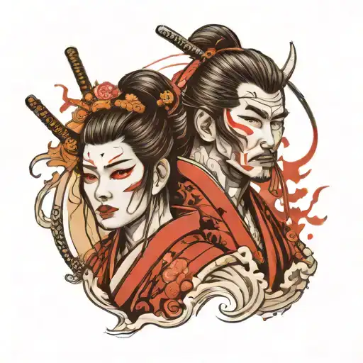Samurai And Geisha Face