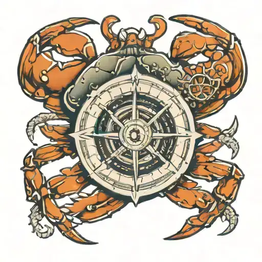 Crab Holding A Nautical Compass But With The Initials Brc On The North