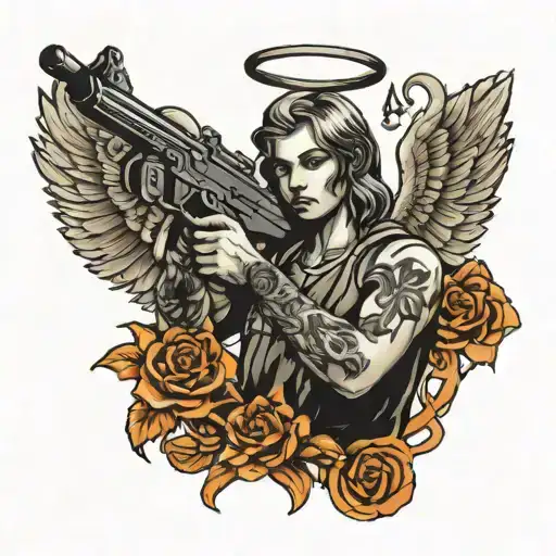 Angel Holding Ak 47 Fire Dolar Con Un Logo