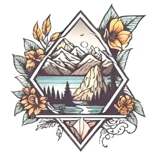 Geometric Traditional Nature Mountains Sleeve