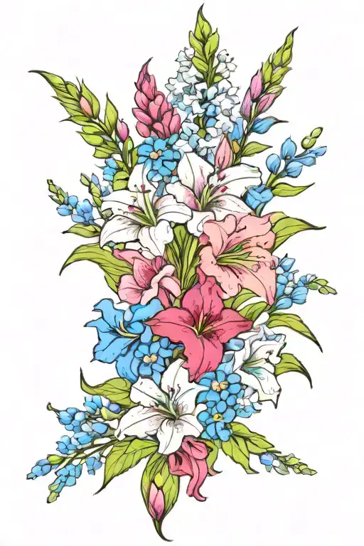 Delphinium And Gladiolus Flowers Color Bouquet