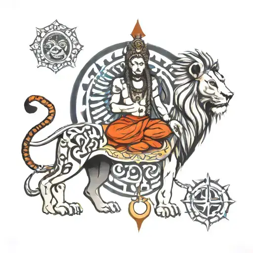Mahadev And Lion Surrounded