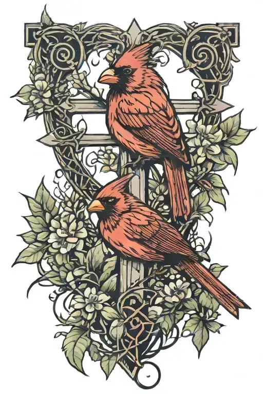 Cardinal Surrounding Cross Of Thorns Wrapped