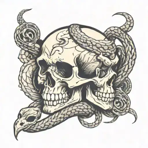 Skull And Snake Intertwined