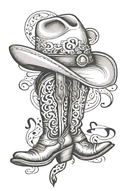 Cowboy Boots And Hat Microphone Music Notes Tattoo