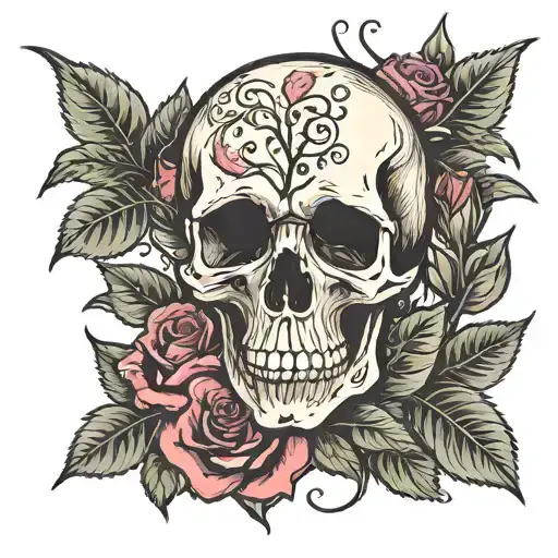 Skull Ans Roses Growing
