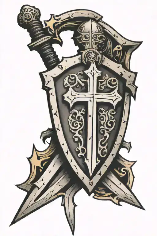 Templar Shield With Cross And Sword