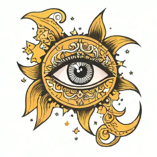 Half Moon With Eye And Stars