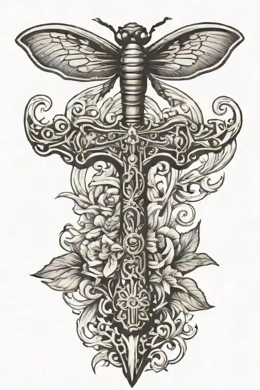 Fire Axe With A Dragonfly On The Handle Tattoo