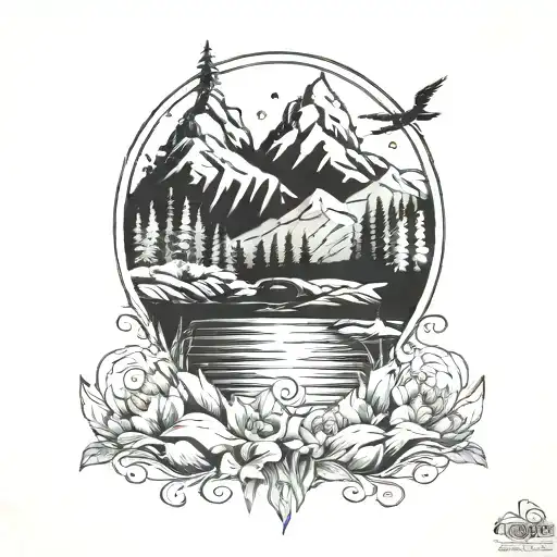 Mountains Lake Forest Black White