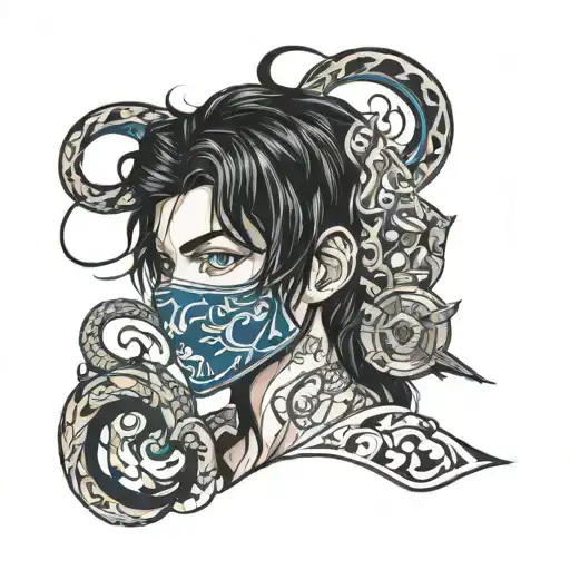 Boy With Black Hair And Blue Eyes In Mask