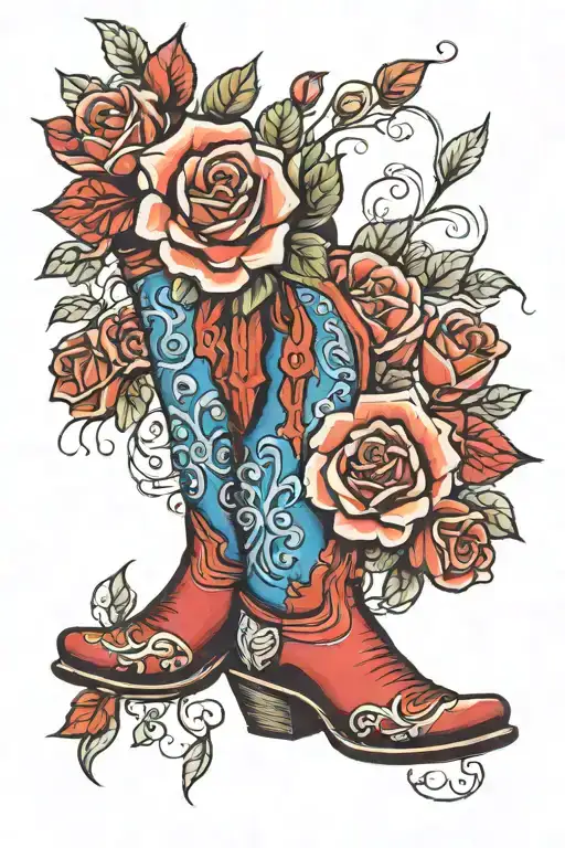 Cowboy Boots Red Roses Bluebird
