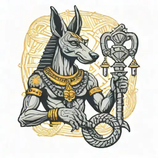 Anubis Holding A Weight With A Necklace Of Th Ankh
