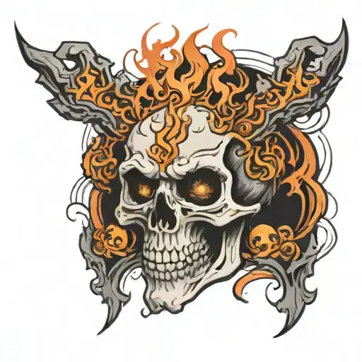 Skull Raising Its Arms With Fire Surrounding It