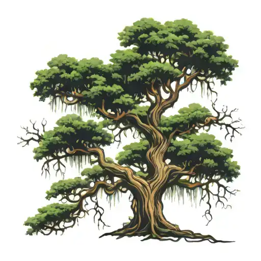 Spanish Moss And Oak Tree With Water