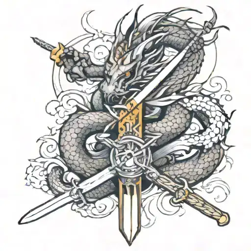 Dragon And Samurai Sword Surrounded