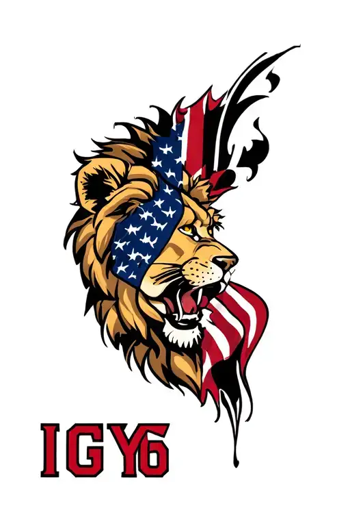 Lion Face With Text 'Igy6' Us Flag Downward