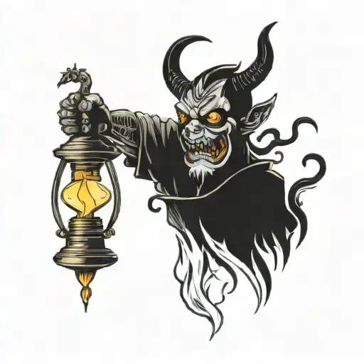 Demon Carrying A Torch In One Hand And An Hour Glass In The Other Hand