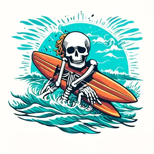 Shaka Skeleton Hand Holding A Surf Board Design