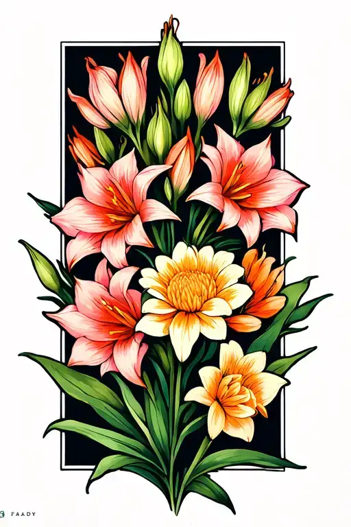 Gladiolus And Chrysanthemumand Lily Flowers