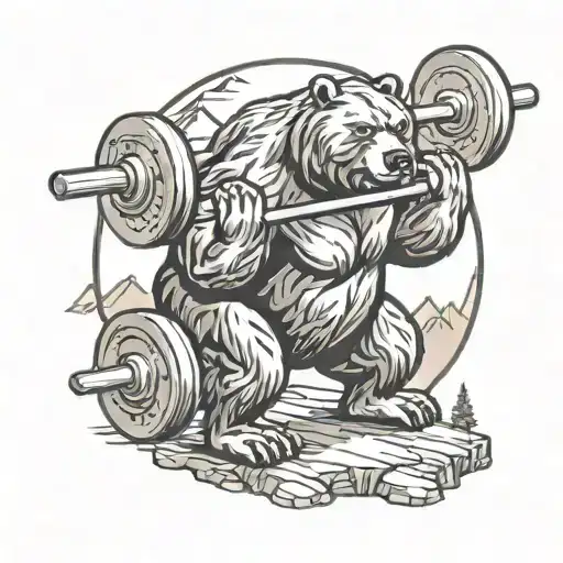 A Weightlifting Bear Lifting A Barbell With A Mountain Background