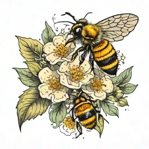 Wild Flowers And A Bee Surrounded