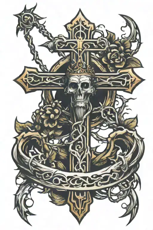 Cross With Crown Of Thorns Above It