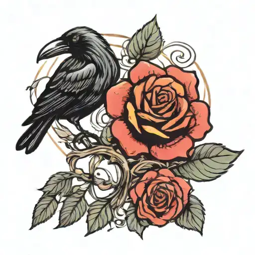 Crow And Rose Intertwined