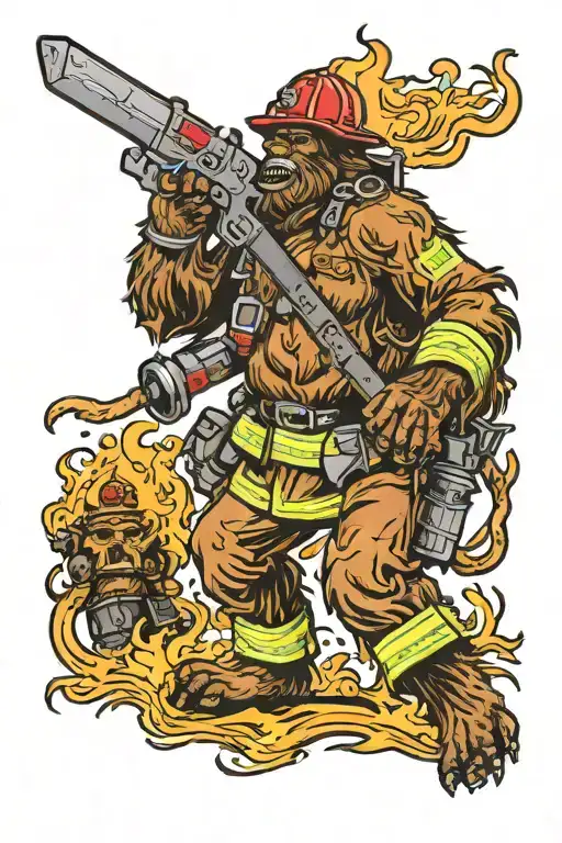 Bigfoot Firefighter Battling Flames