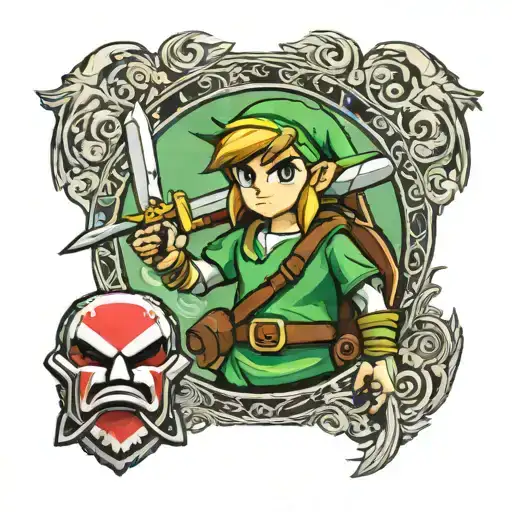 Link From Legend Of Zelda Standing With Mario